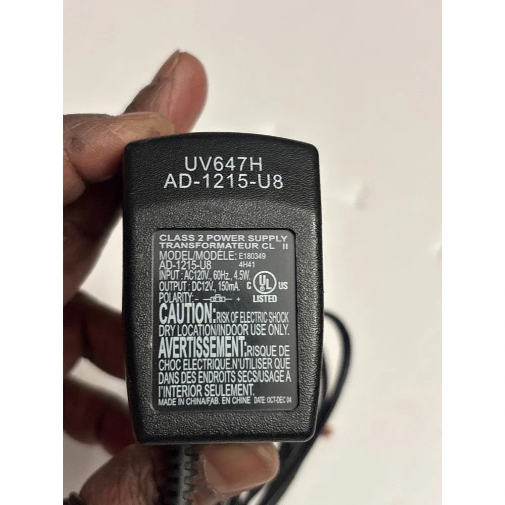 UV647H AD1215U8 Class 2 Power Supply AC120V 60Hz 4.5W DC12V 150mA UL Listed